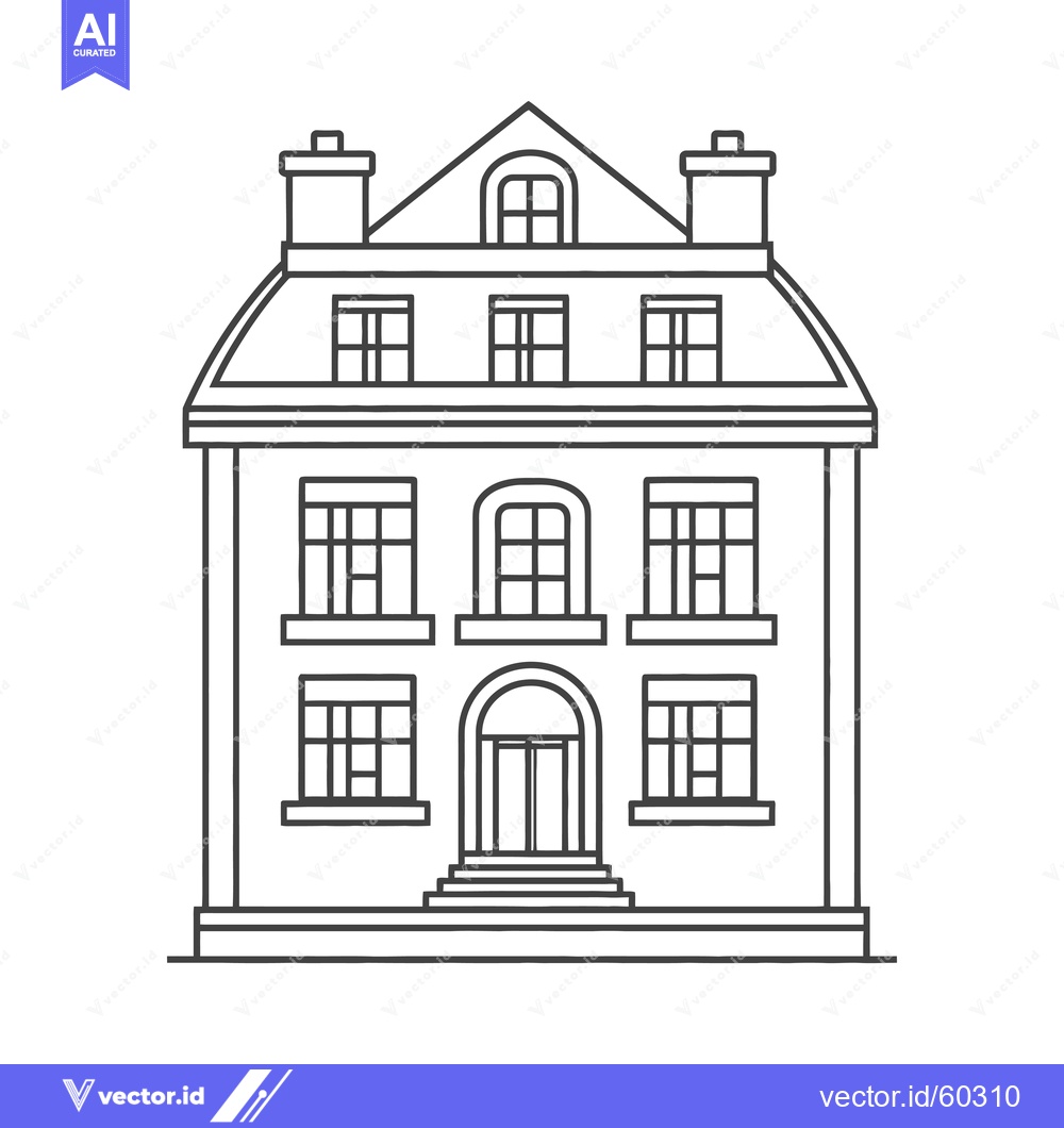 Premium Vector dari Classic Three Story House Architectural Line Drawing
