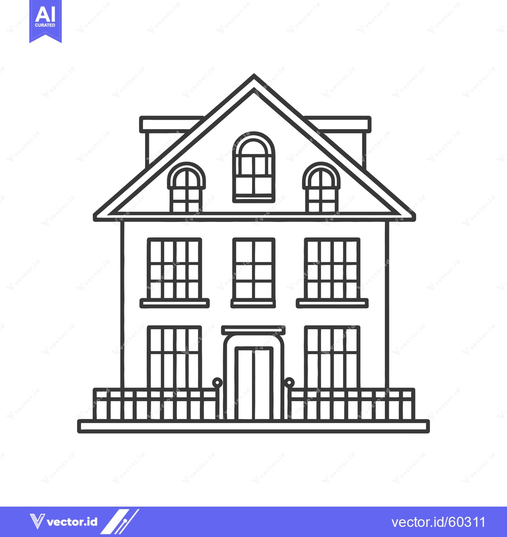 Premium Vector dari Elegant Three Story House with Gable Roof and Fence