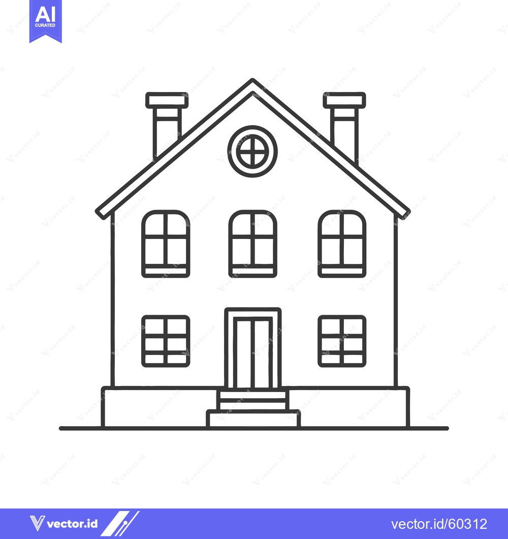 Premium Vector of A Simple Line Drawing Of A House With Two Chimneys