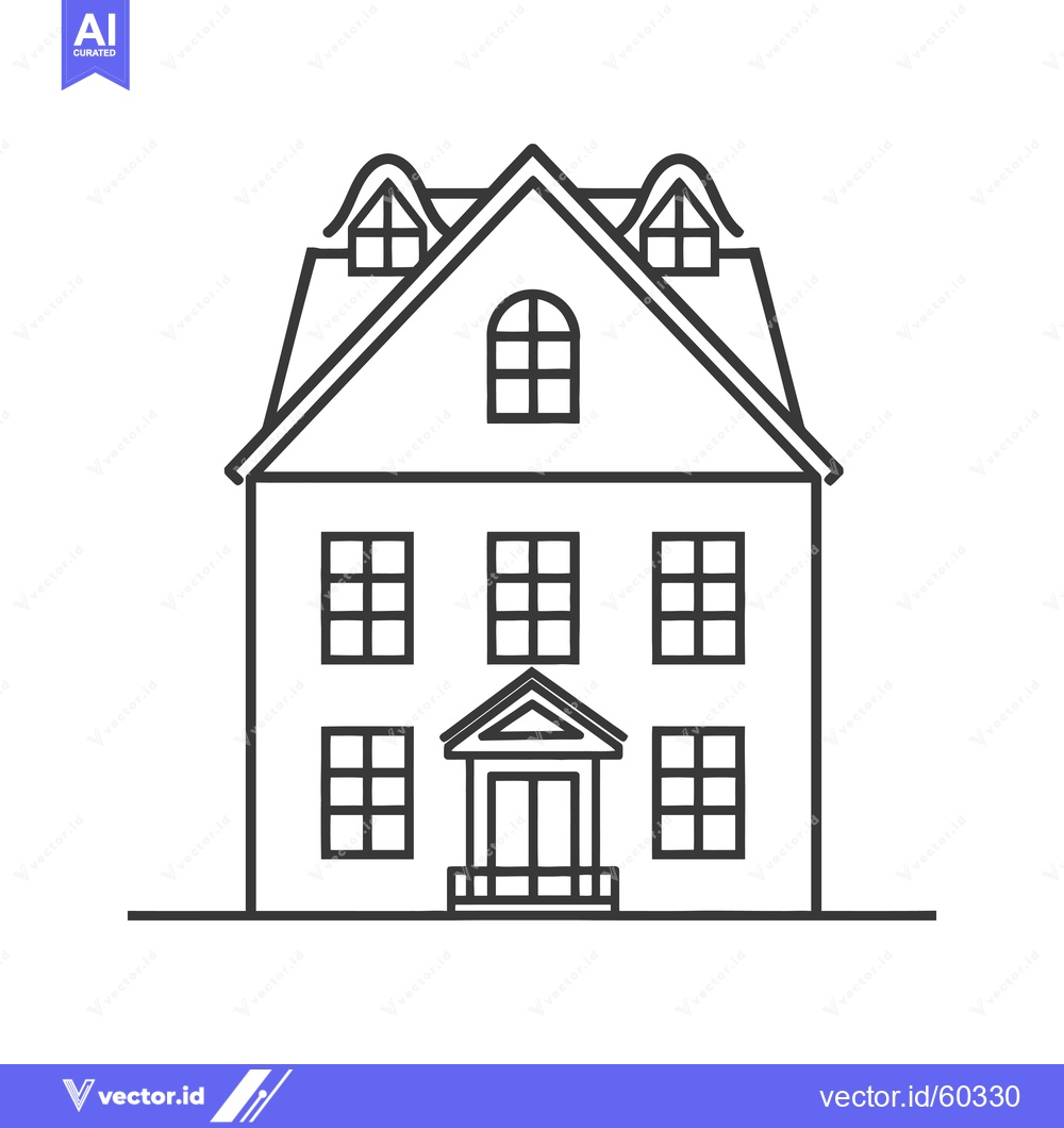Premium Vector dari Classic Two Story House Architectural Line Drawing