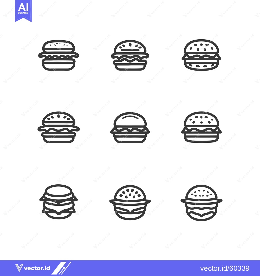 Premium Vector of Nine Different Line Art Styles Of Hamburgers