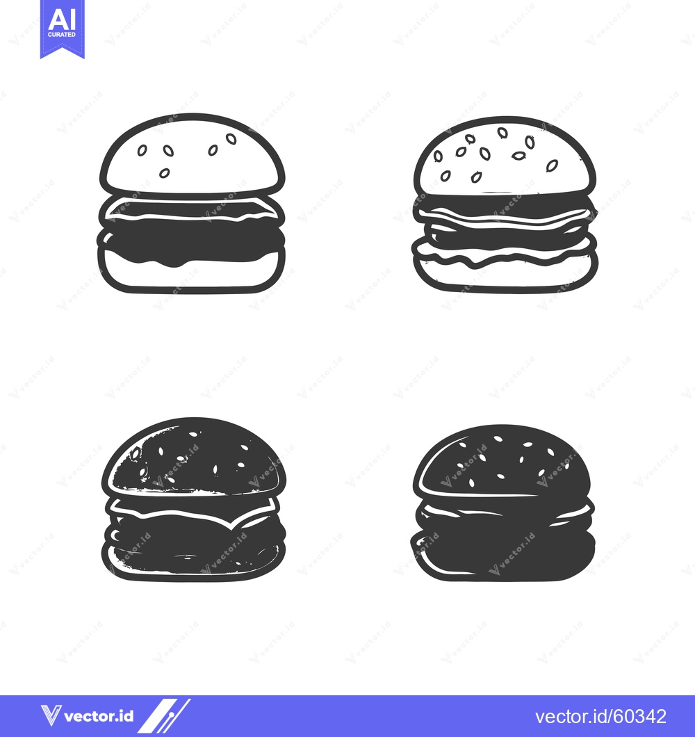 Premium Vector dari Four Delicious Hamburger Illustrations in Black and White