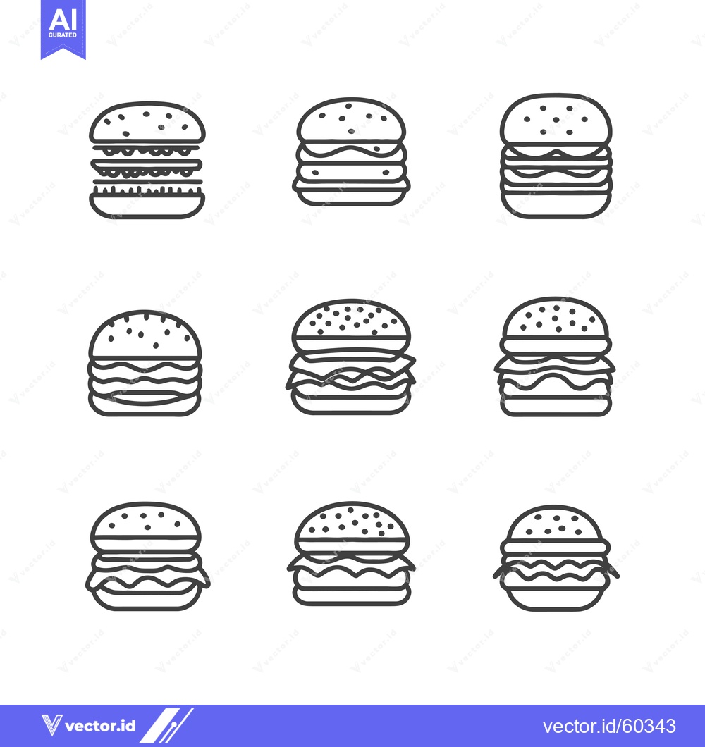 Premium Vector dari Nine Line Art Burger Icons Showing Variations