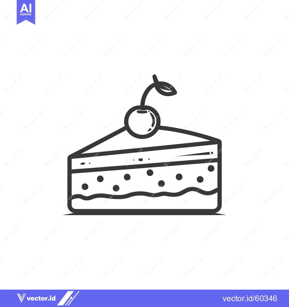 Premium Vector dari A Simple Line Drawing Of A Cherry Cake Slice
