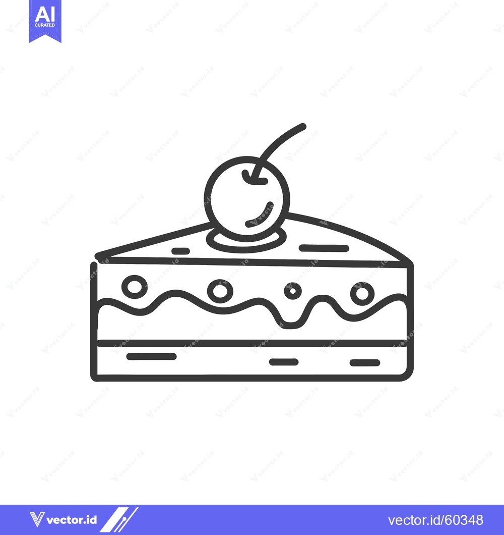 Premium Vector dari A Simple Line Drawing Of A Cherry Cake Slice