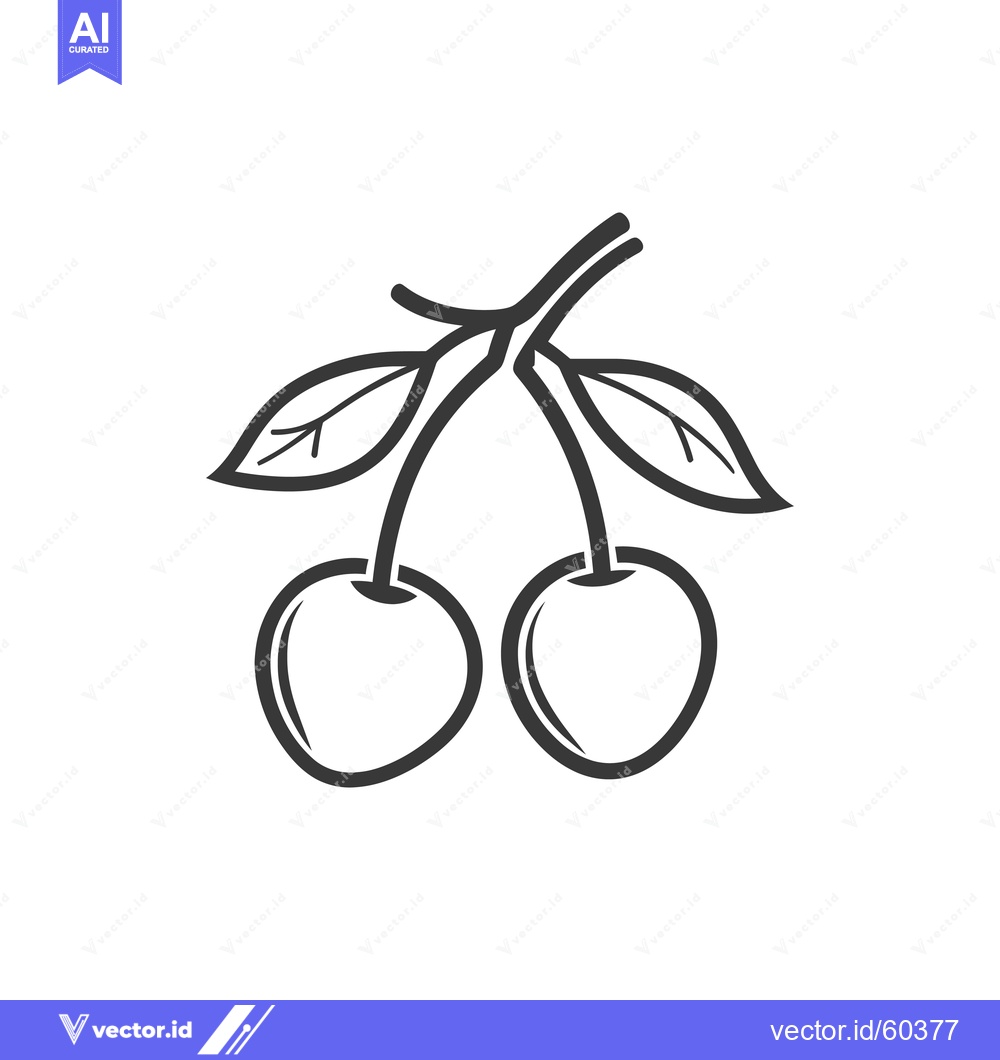 Premium Vector dari A Simple Line Drawing Of Two Cherries With Leaves