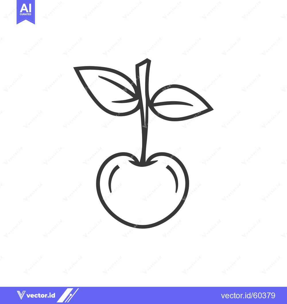 Premium Vector of Line drawing of a single cherry with leaves