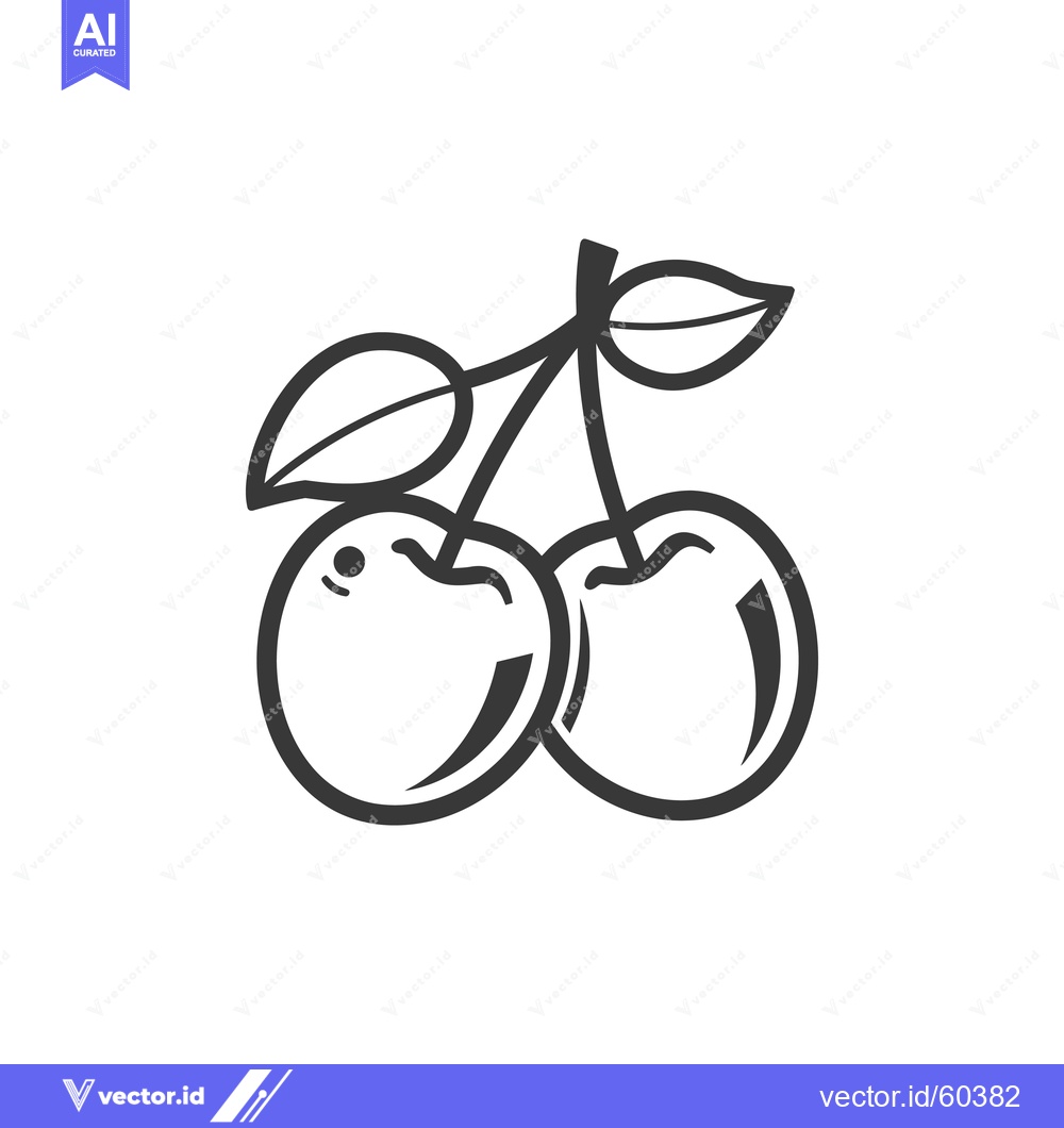 Premium Vector dari A simple line drawing of two cherries with leaves