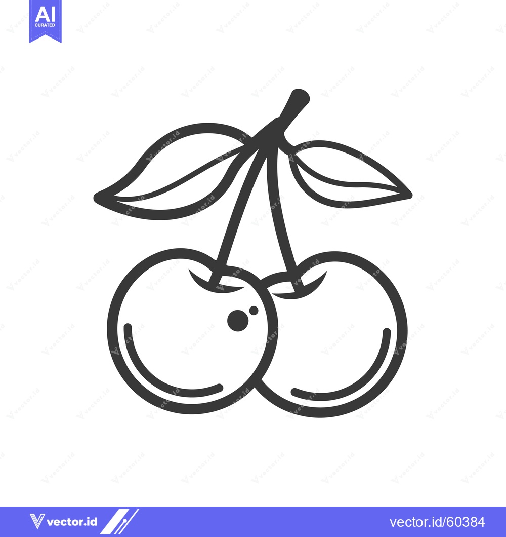Premium Vector dari A Simple Line Drawing Of Two Cherries With Leaves