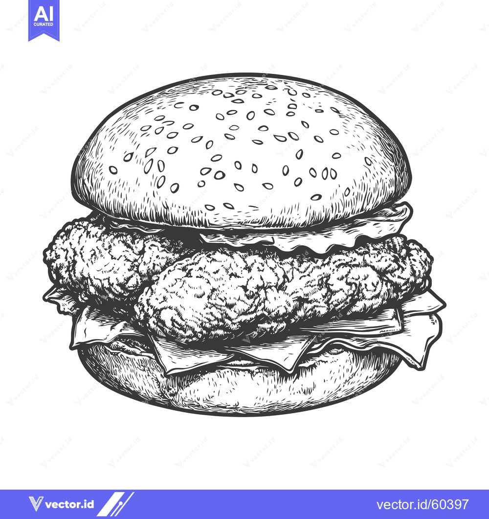 Premium Vector of Delicious Crispy Chicken Burger Illustration