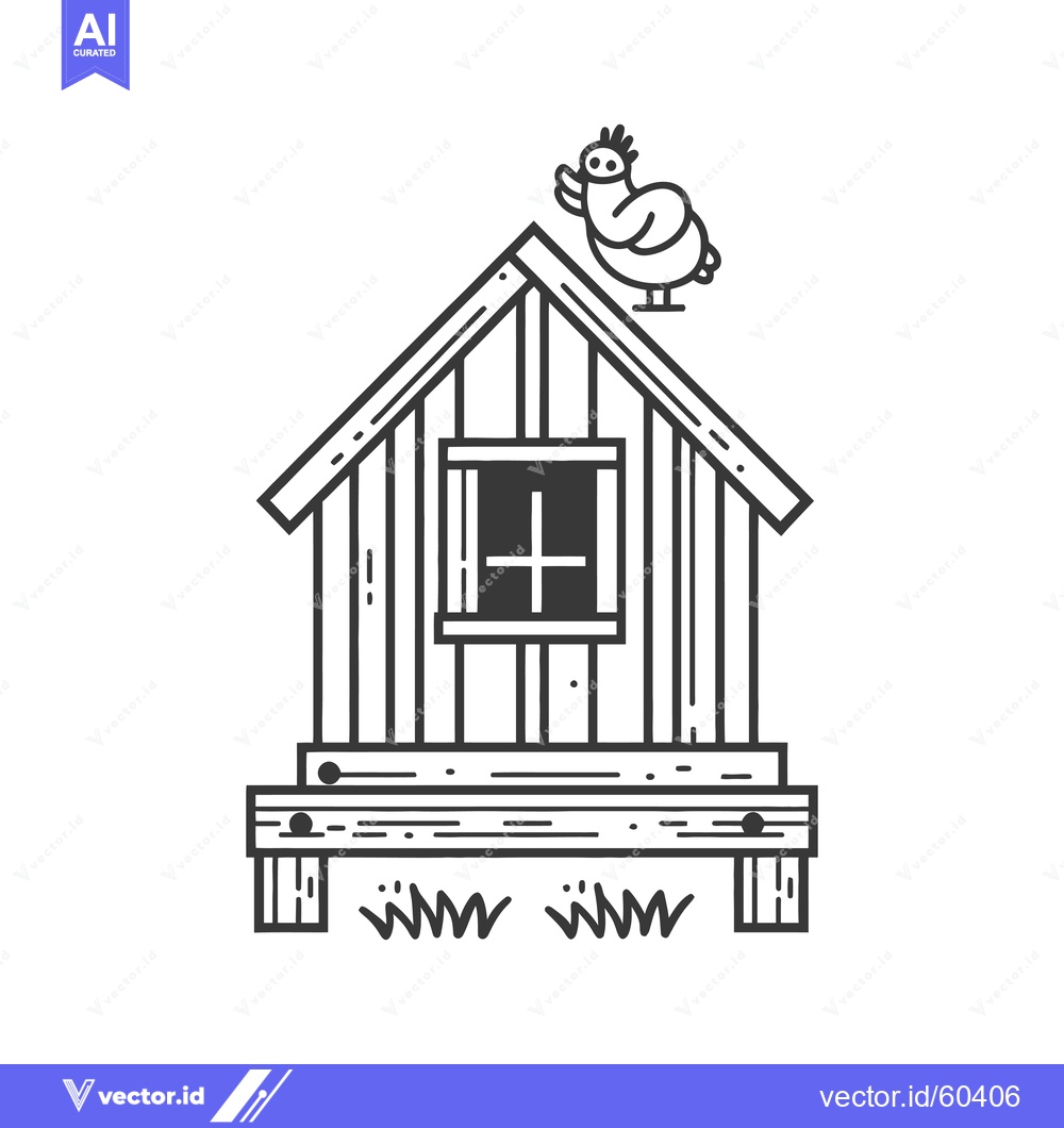 Premium Vector dari Wooden Chicken Coop With Bird On Roof