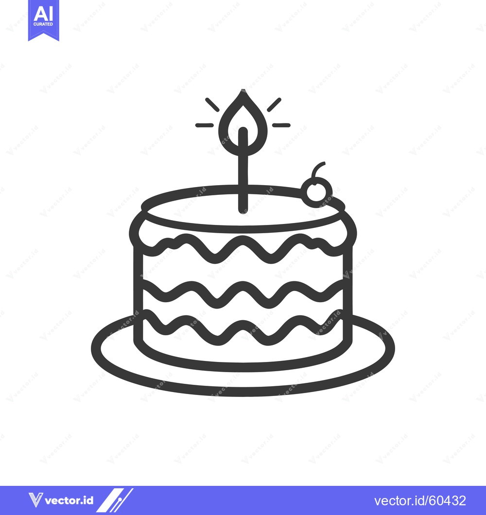 Premium Vector of A Single Candlelit Birthday Cake With Cherry