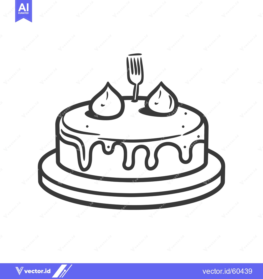 Premium Vector dari Delicious Round Cake With Icing And Fork