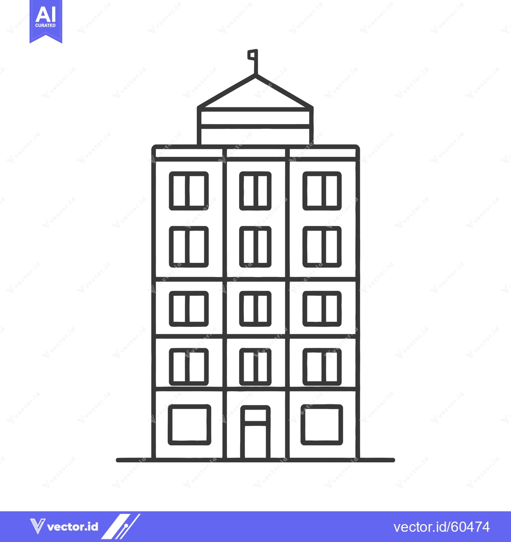 Premium Vector dari A simple line drawing shows a tall building with many windows