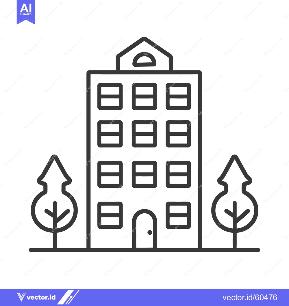 Premium Vector of Apartment Building with Trees a Simple Line Drawing