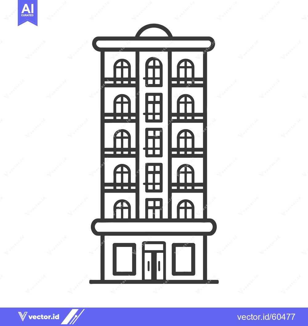 Premium Vector dari Modern apartment building architectural line drawing illustration