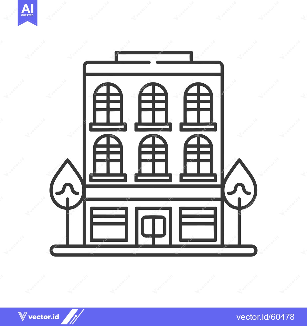 Premium Vector of A Multistory Building With Trees And Shops Below