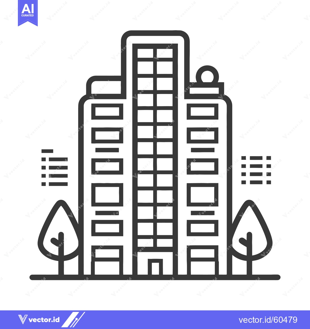 Premium Vector dari Modern apartment building with trees and city skyline