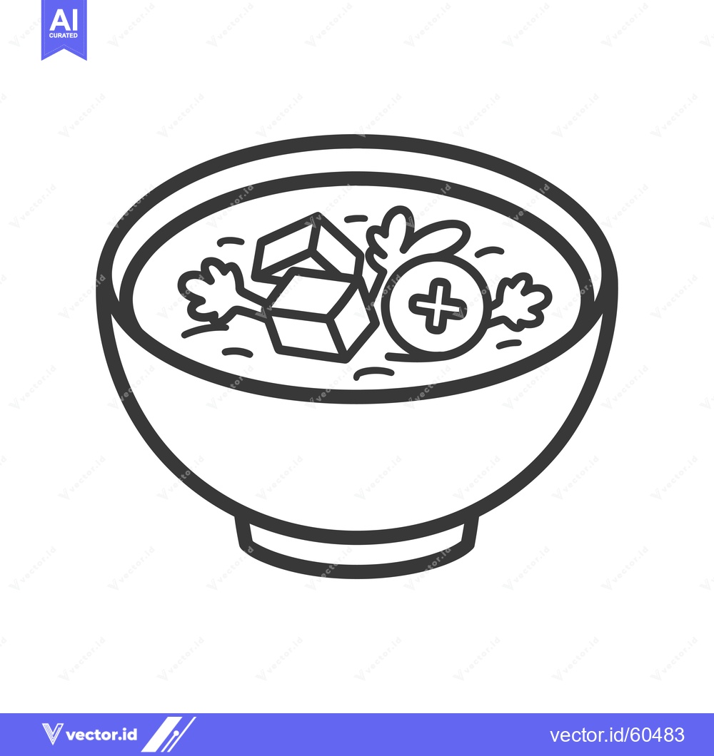 Premium Vector of A Bowl of Soup with Tofu and Herbs