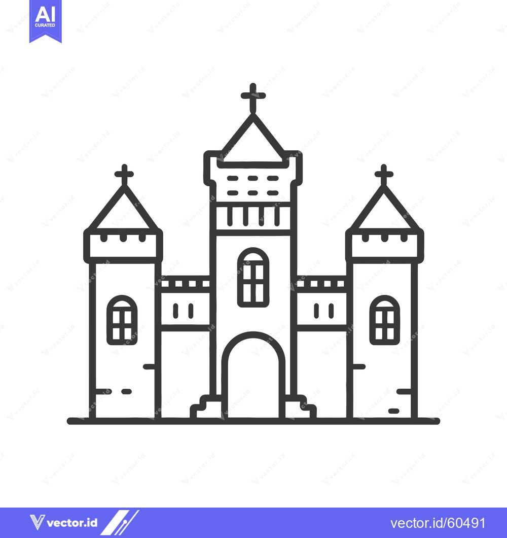 Premium Vector of A medieval castle gatehouse with three towers and crosses