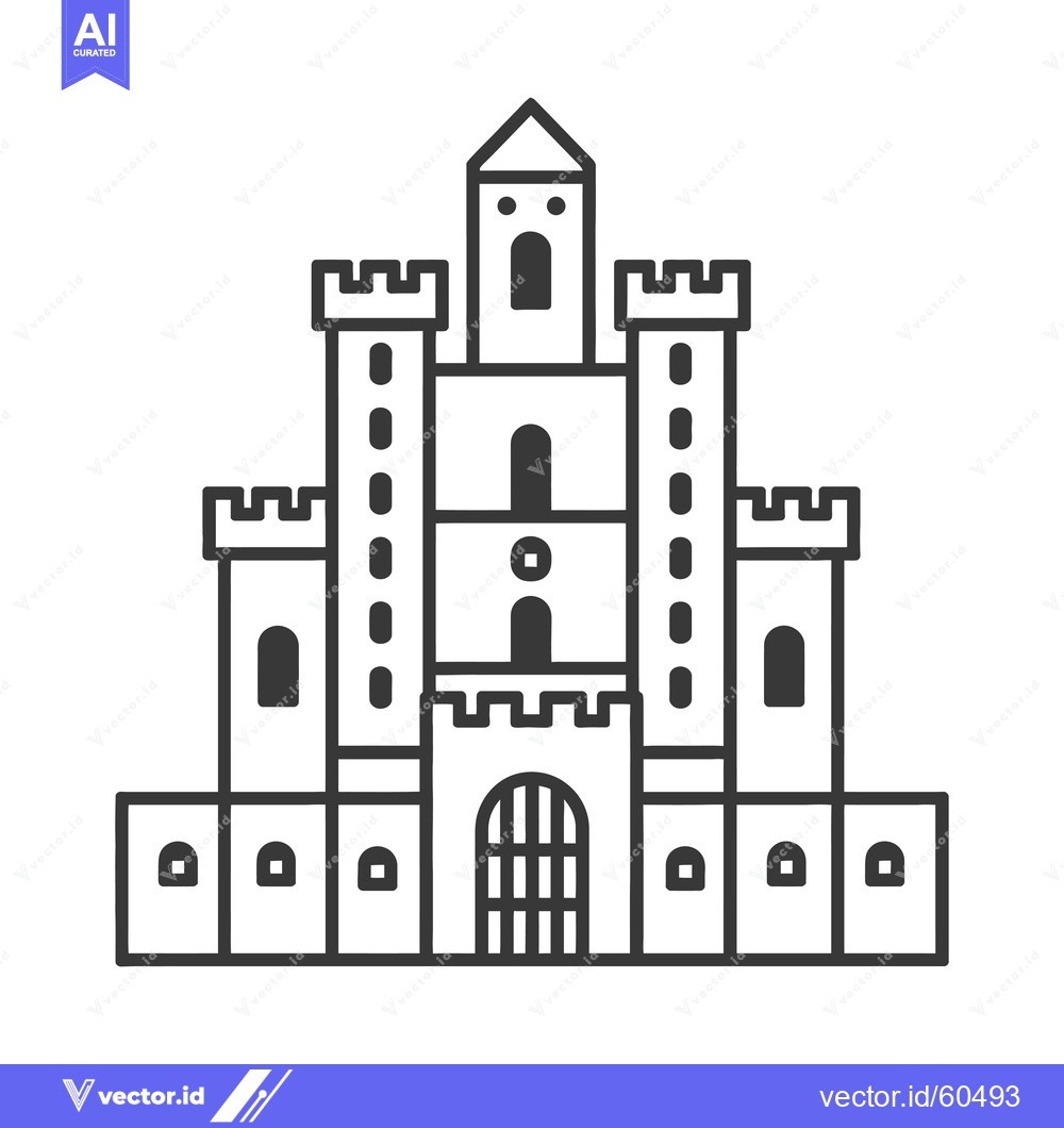 Premium Vector of A Simple Line Drawing Of A Medieval Castle