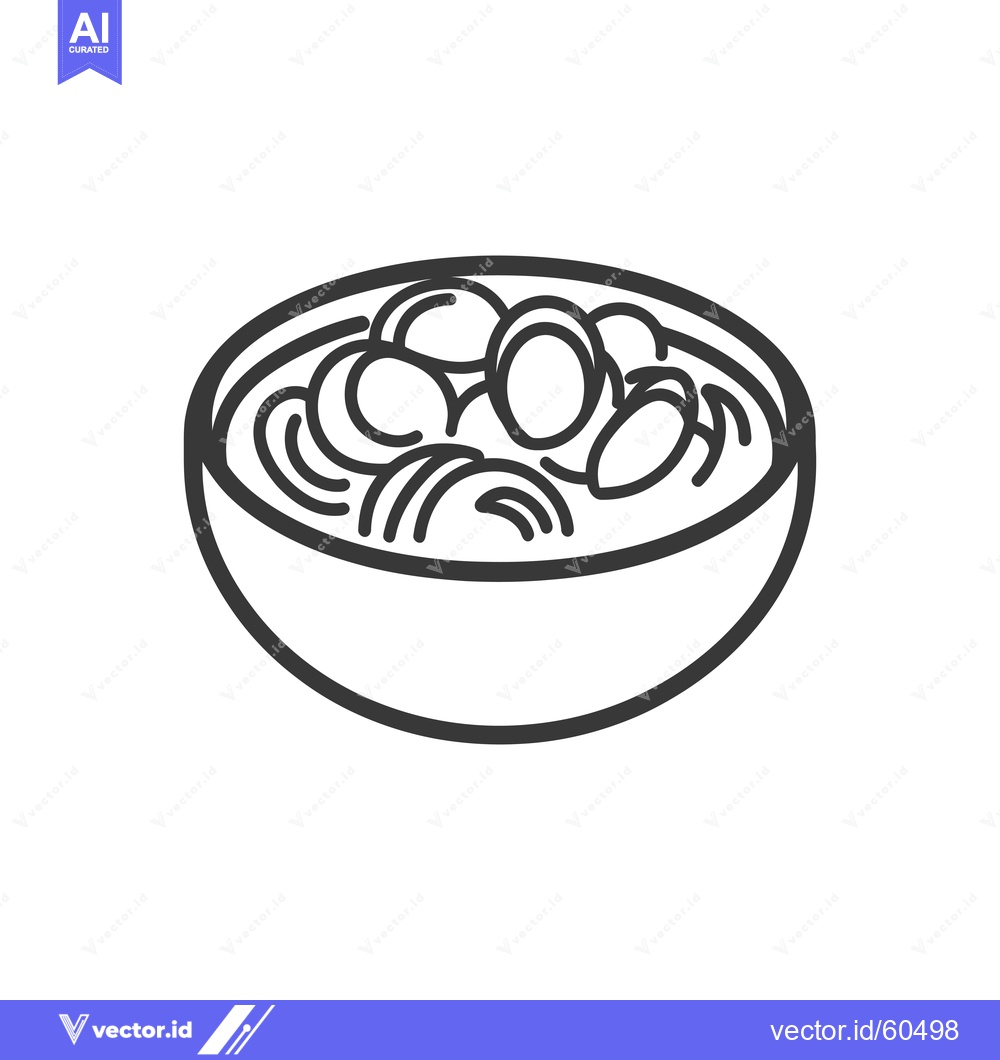 Premium Vector dari A Bowl of Noodles and Meatballs Simple Line Art