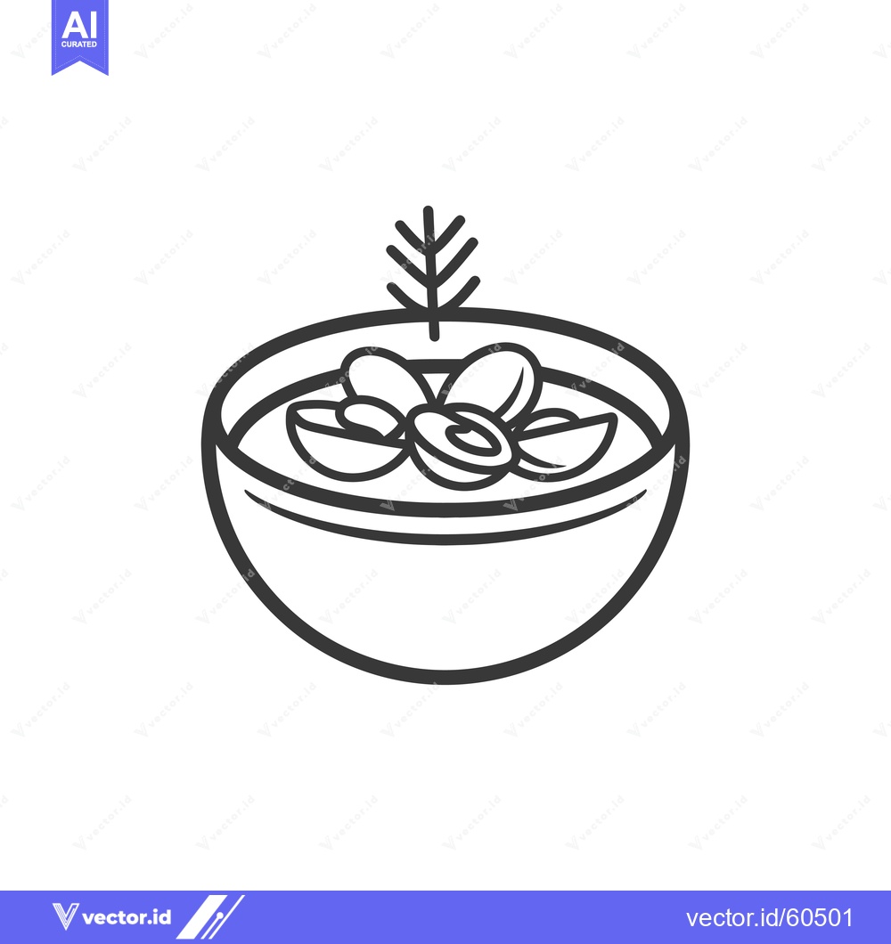 Premium Vector of Line Art Drawing Of A Bowl Of Soup With Garnish