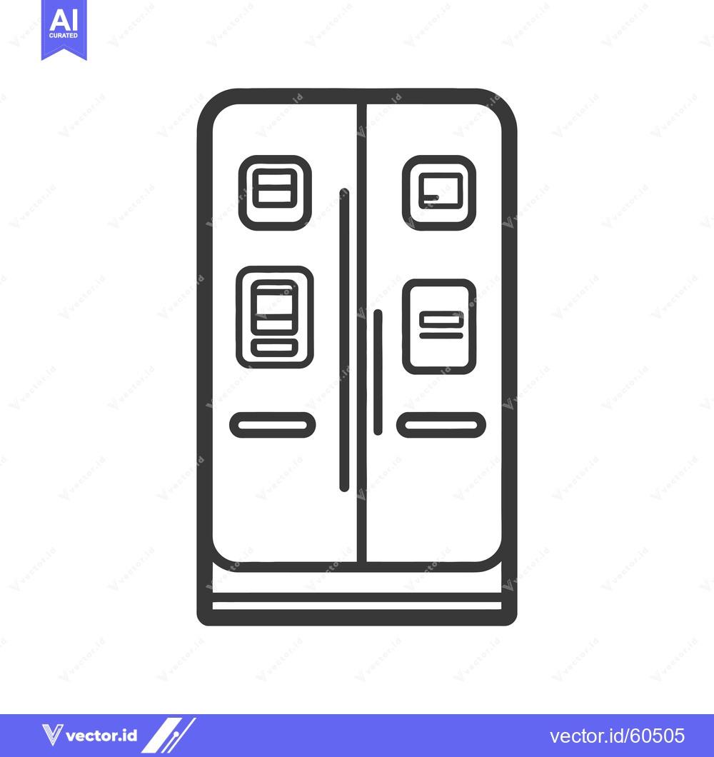 Premium Vector dari Double Door Refrigerator Icon Line Art Design