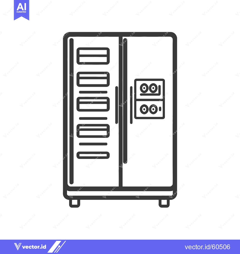 Premium Vector of A Simple Line Drawing Of A Double Door Refrigerator