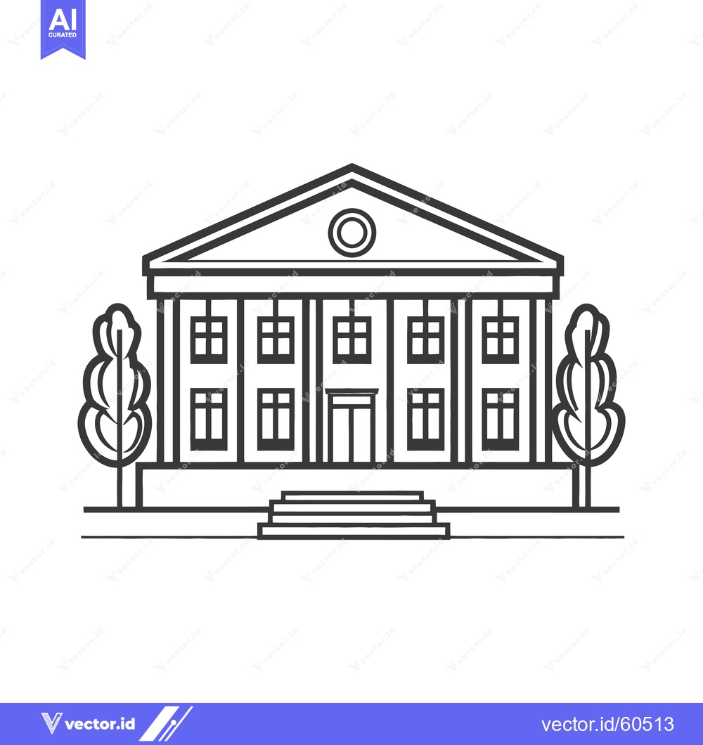Premium Vector dari Classic Building Line Drawing with Trees and Steps
