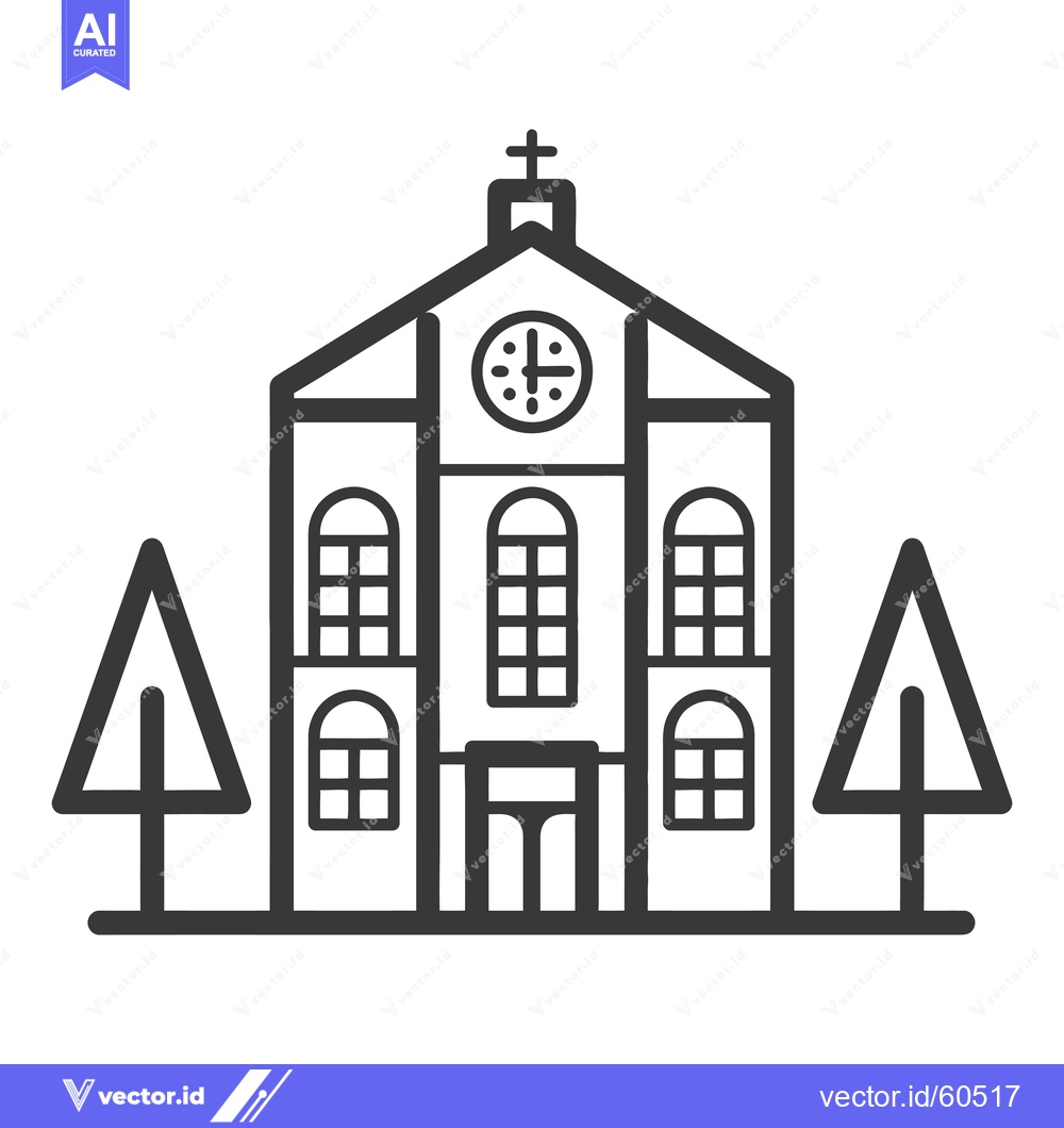 Premium Vector dari Simple Line Drawing of a Church with Trees
