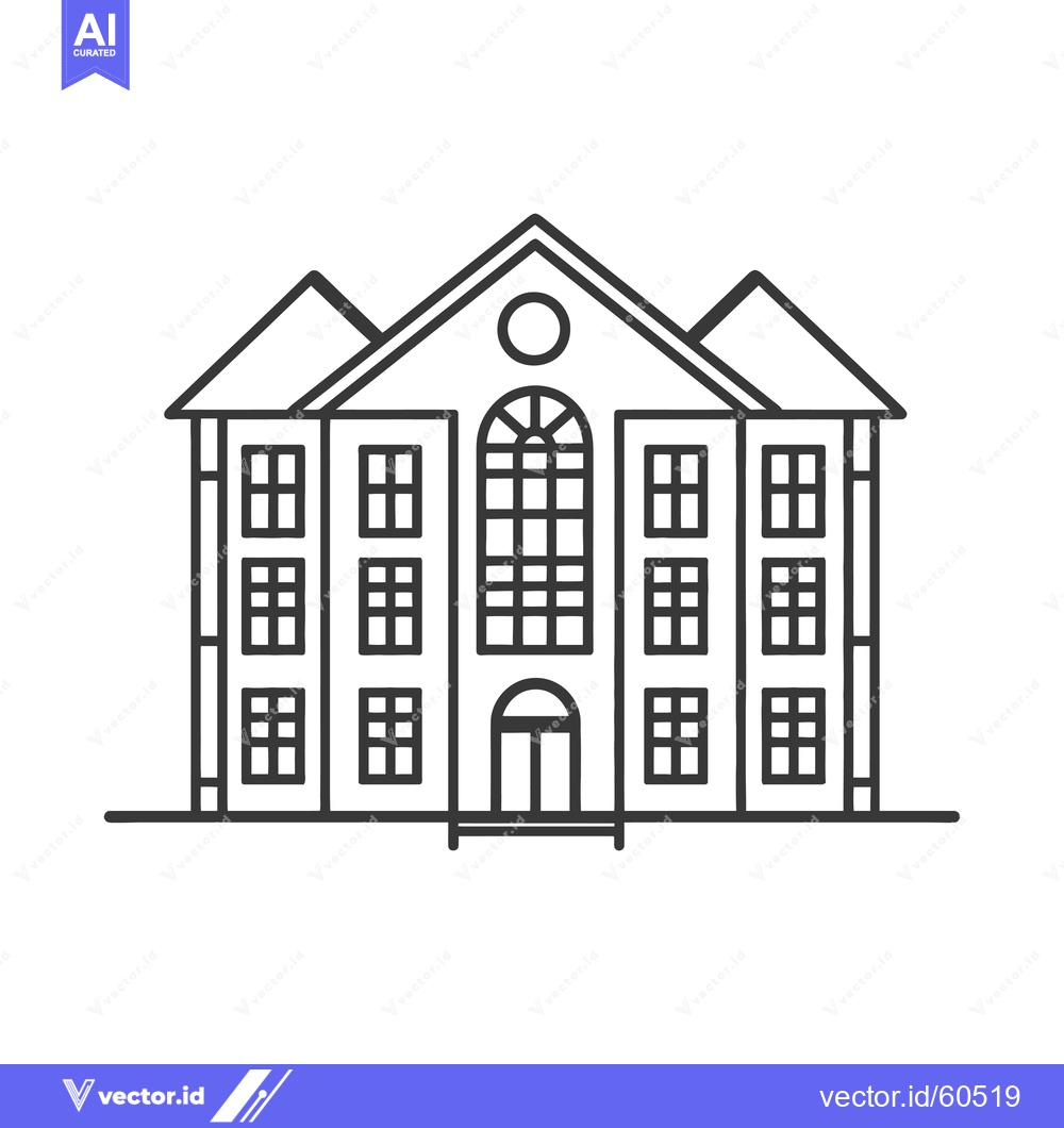 Premium Vector of A line drawing depicts a three story building