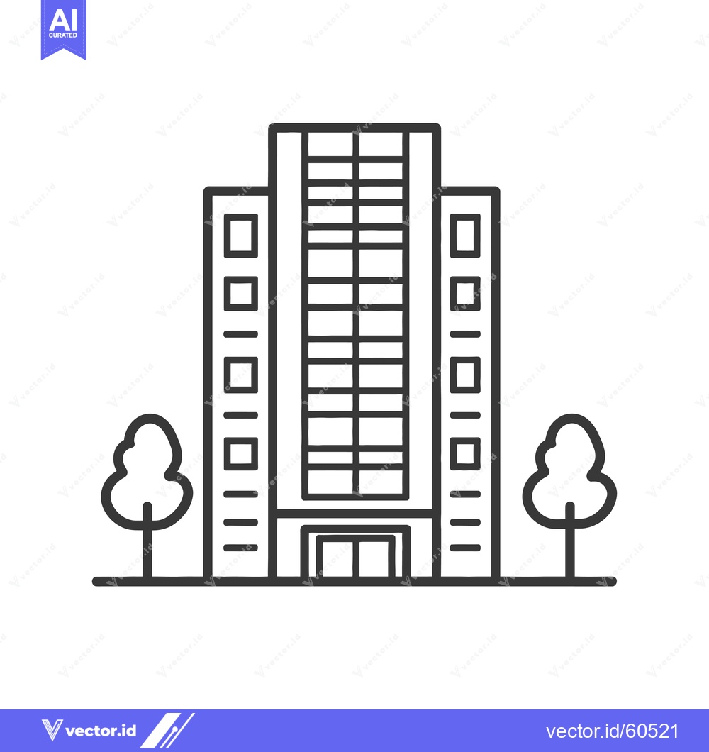 Premium Vector of Modern Office Building with Landscaping Trees