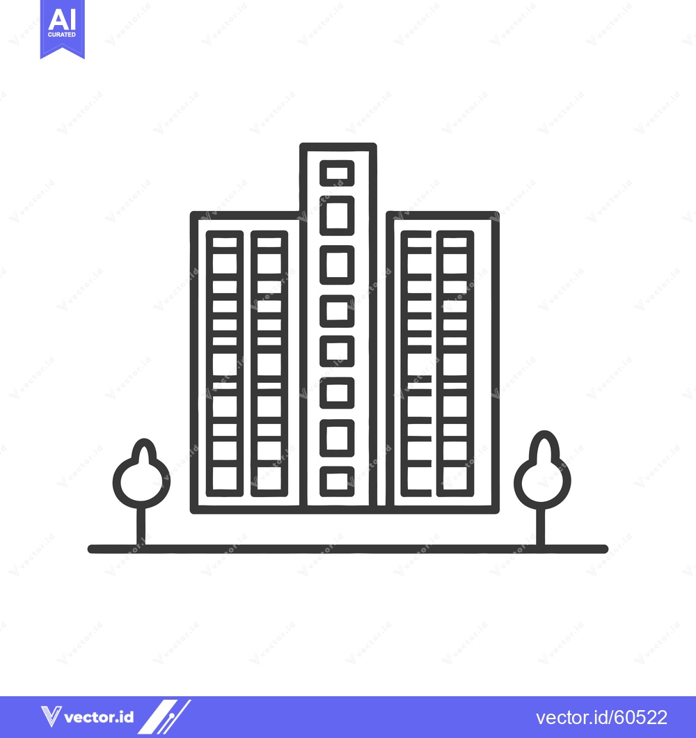 Premium Vector of Apartment Building Icon With Trees Simple Design