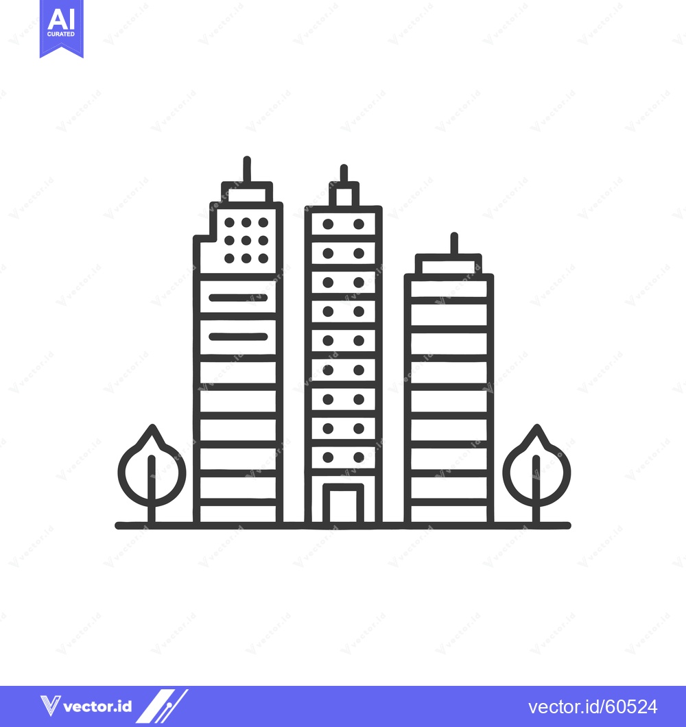 Premium Vector dari Cityscape illustration featuring three tall buildings and trees
