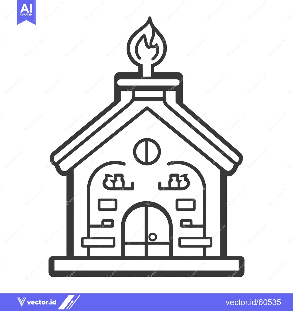 Premium Vector of Line drawing of a small fiery building with shelves