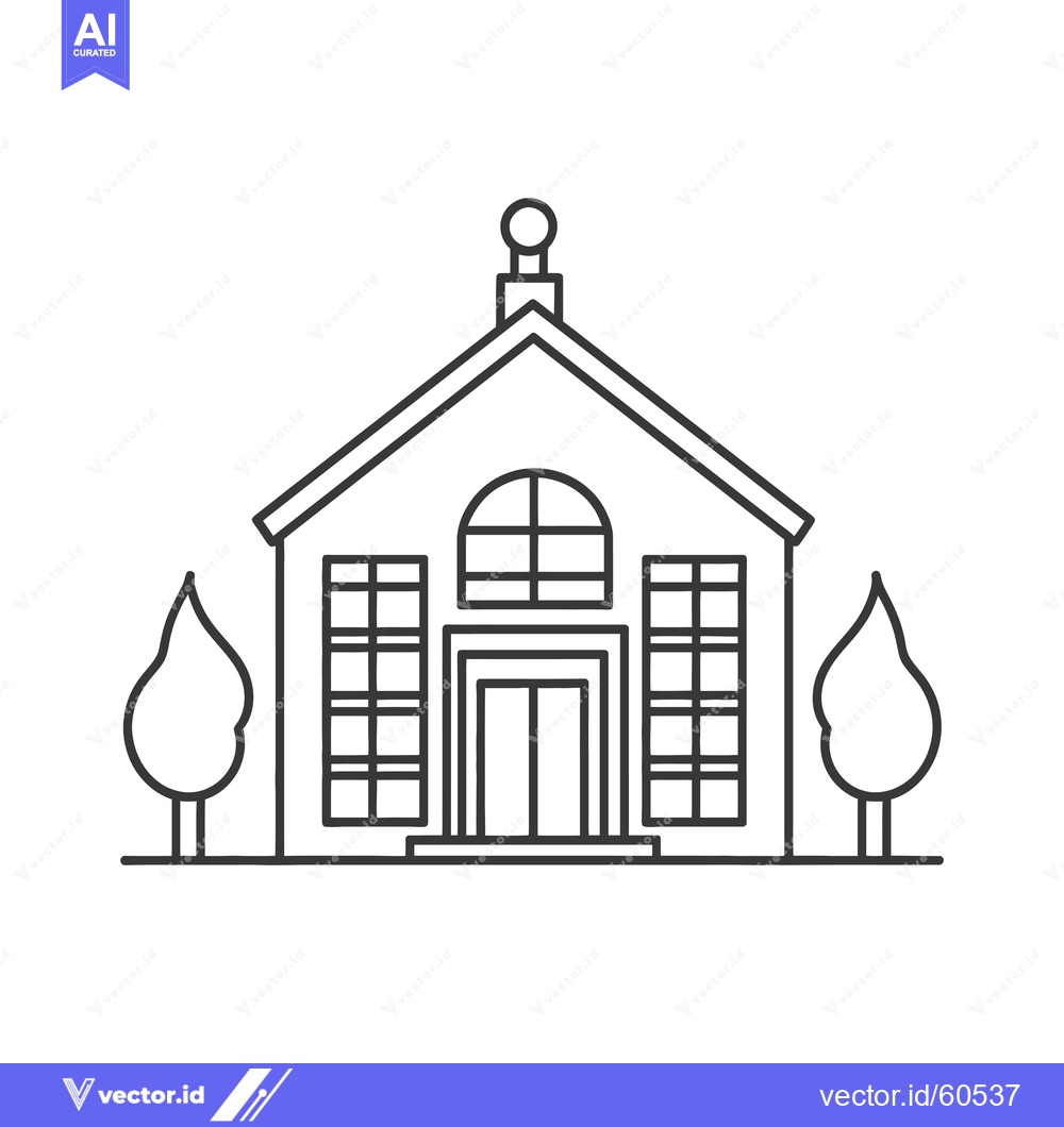 Premium Vector dari Simple Line Drawing Of A House With Trees