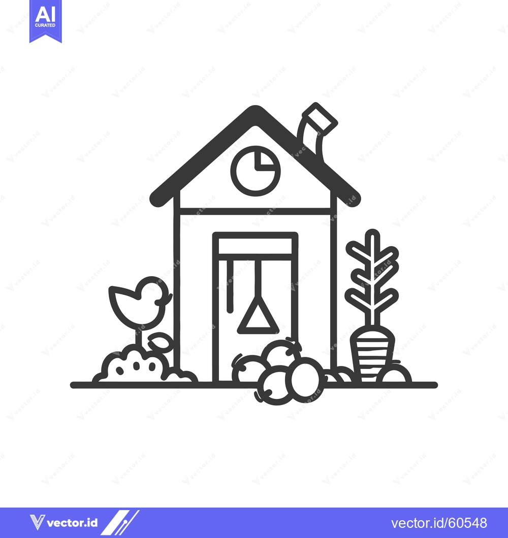 Premium Vector of Simple Line Drawing Of A Farm Shed With Crops And Bird