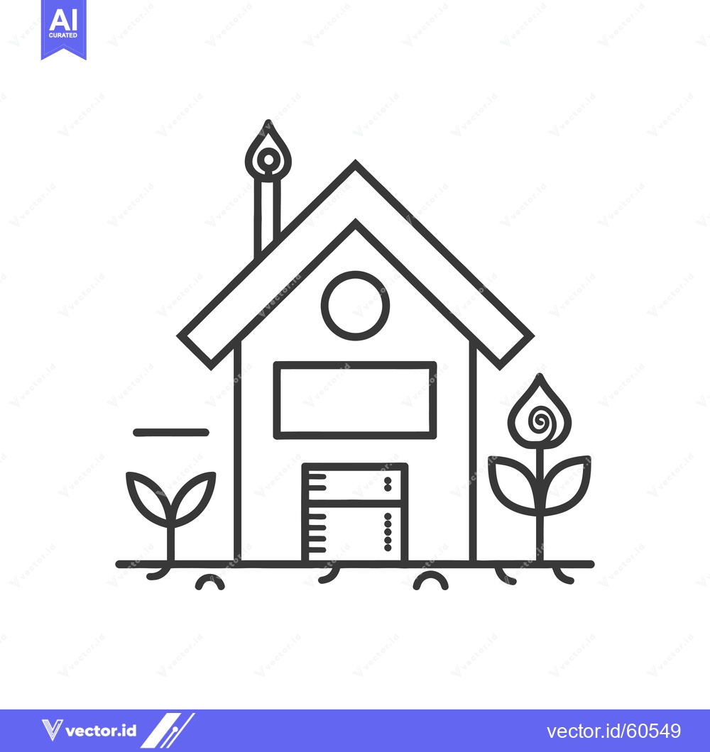 Premium Vector dari Simple Line Drawing House with Plants and Chimney