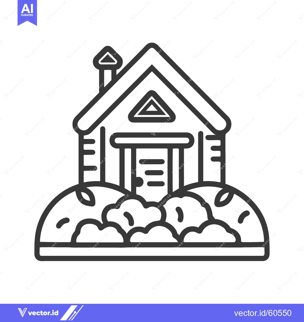 Premium Vector of House with Chimney Surrounded by Lush Green Bushes