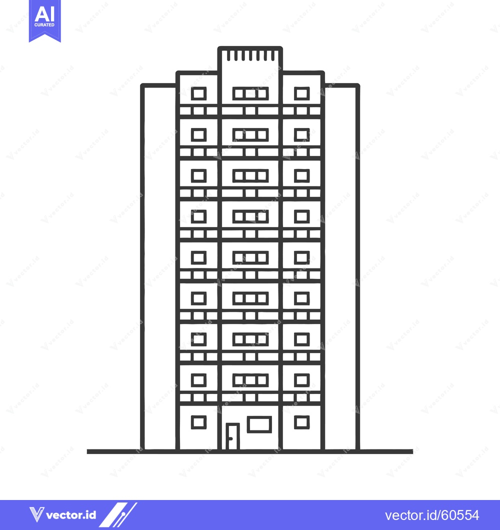 Premium Vector dari Modern apartment building architectural line drawing illustration