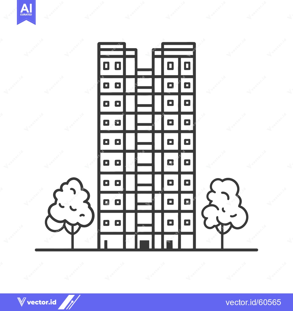 Premium Vector of Twin Tower Apartment Building with Trees