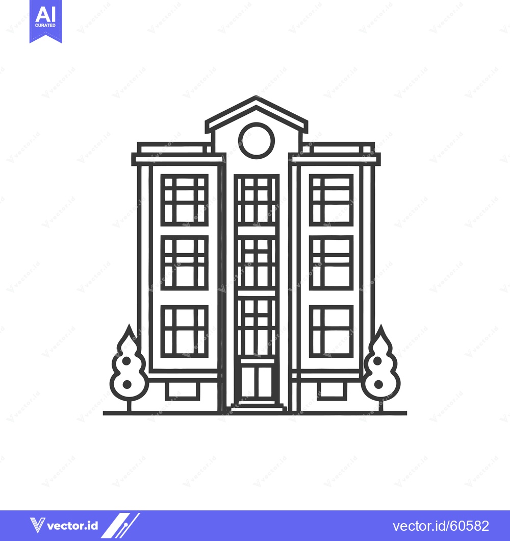 Premium Vector dari A Line Drawing Depicts A Multi Story Building With Trees