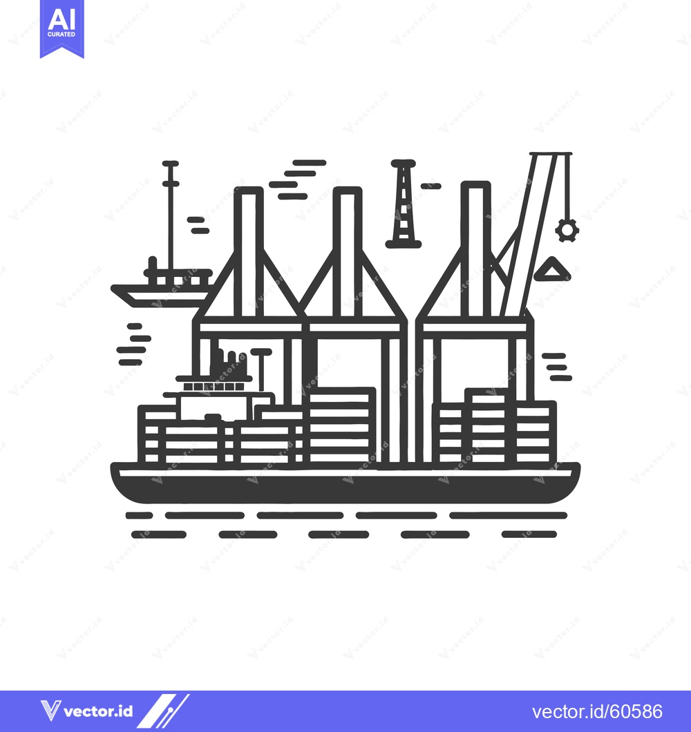 Premium Vector dari Cargo Ship at Port Under Crane Loading Containers