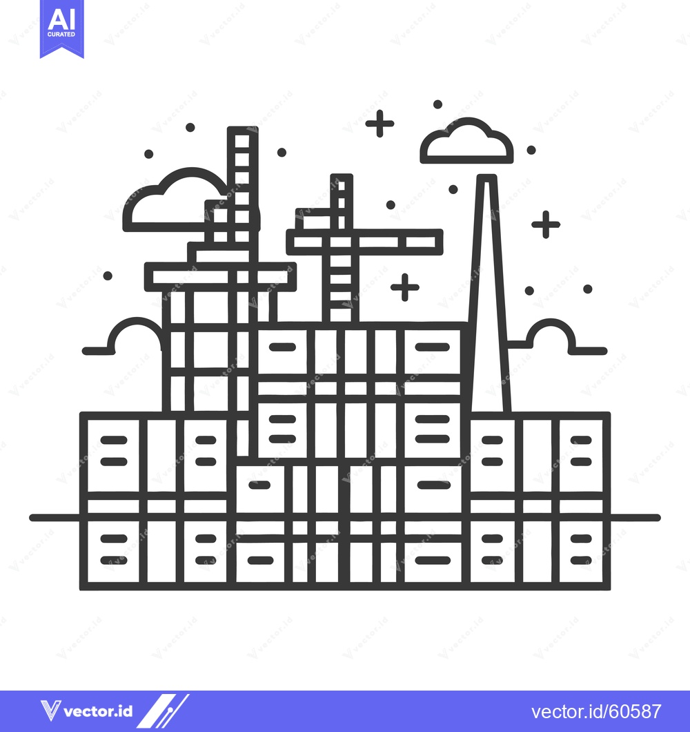Premium Vector of Industrial Factory Building Cityscape Skyline Illustration