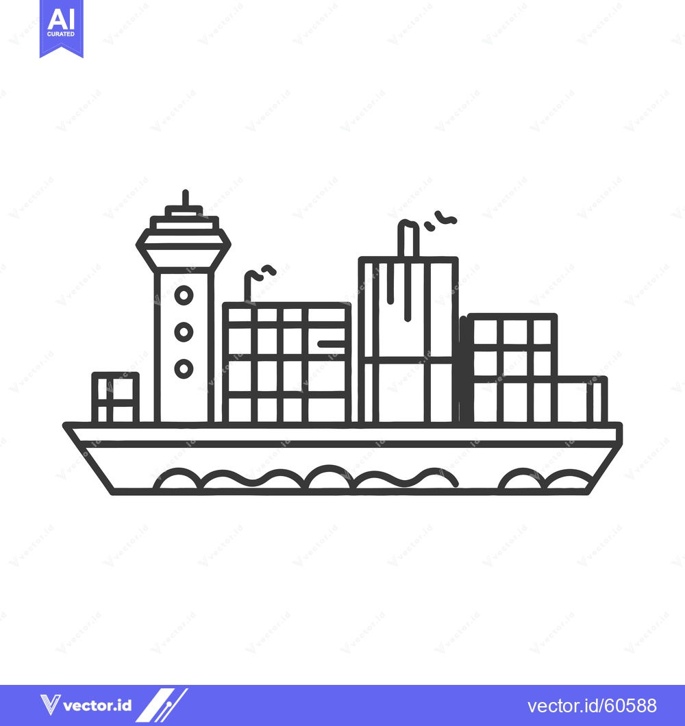 Premium Vector dari Cargo Ship with Tower and Containers Sailing on Water