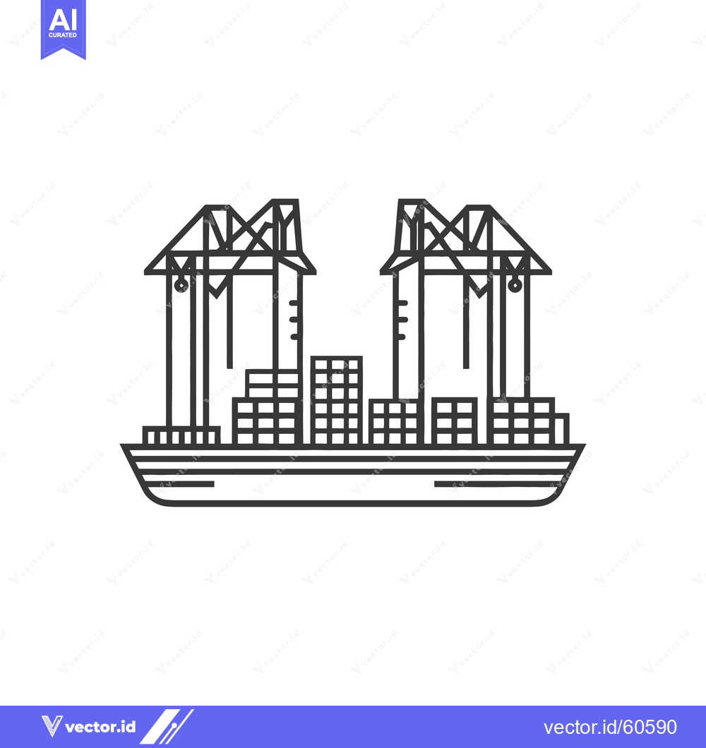 Premium Vector dari Cargo Ship Underneath Gantry Cranes at Port
