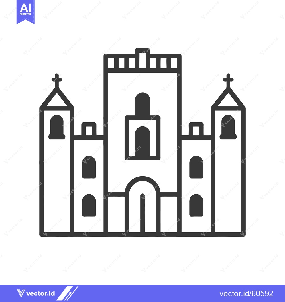 Premium Vector dari A simple line drawing depicts a medieval castle