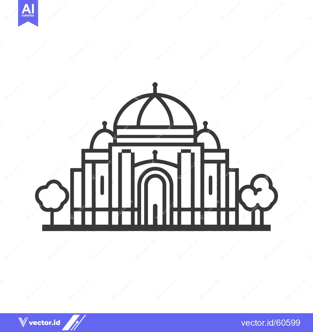 Premium Vector dari Line drawing of a grand building with trees