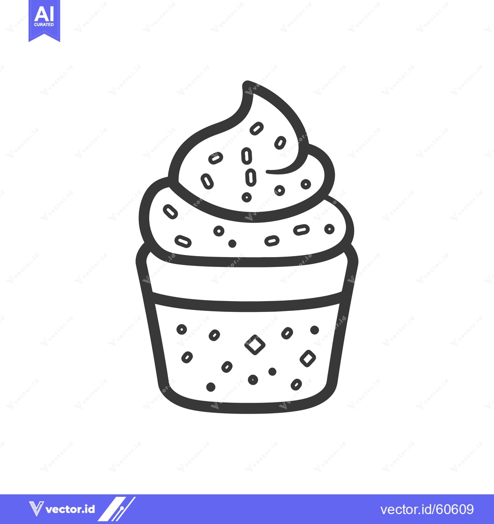 Premium Vector dari A Simple Line Drawing Of A Sprinkled Cupcake